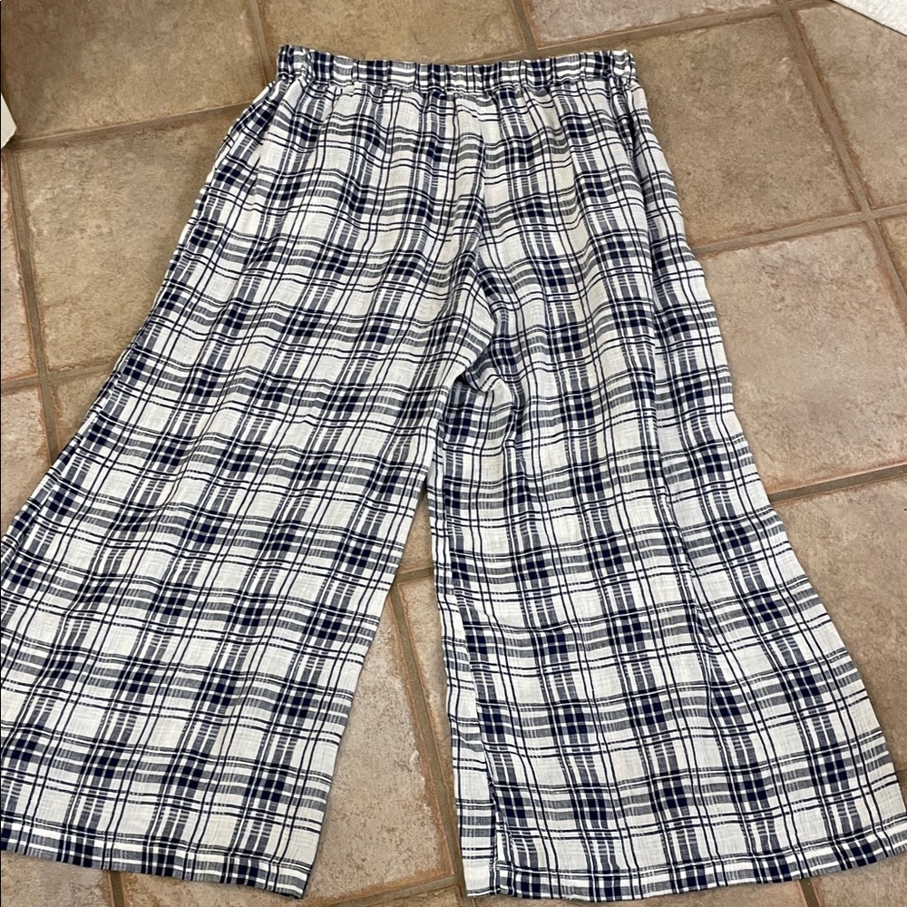 CP Shades Navy and White Plaid Wide-Leg Pants L - Picture 5 of 6